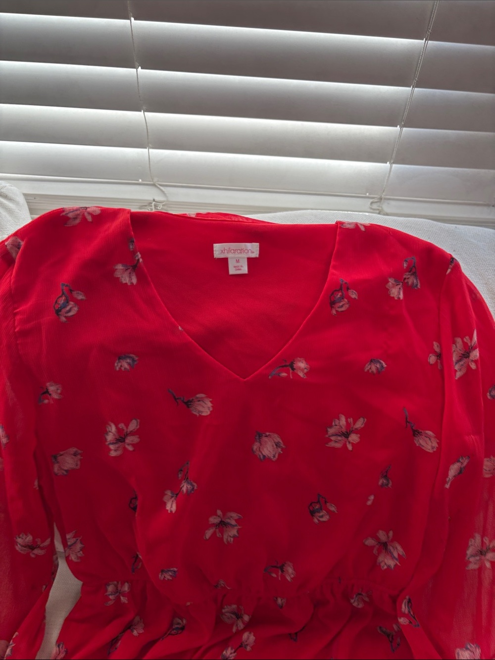 Xhilaration Red Floral Long-Sleeve Tiered Dress - Picture 3 of 3